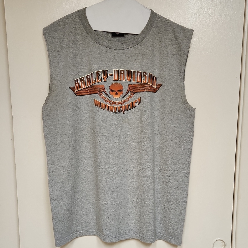 Harley-Davidson Gray and Orange Skull Tank Top